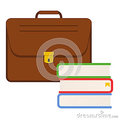 Colorful Books and Brown Schoolbag Icon Vector Illustration