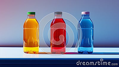 Colorful Bottles On Table Hyper-realistic Ray Tracing Rendering Stock Photo