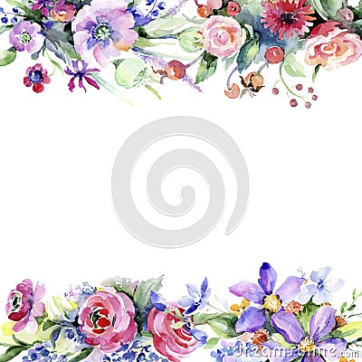 Colorful bouquet. Floral botanical flower. Frame border ornament square. Stock Photo