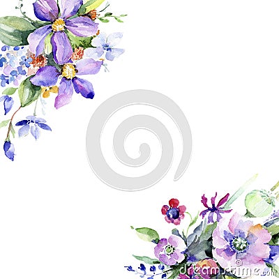 Colorful bouquet. Floral botanical flower. Frame border ornament square. Stock Photo