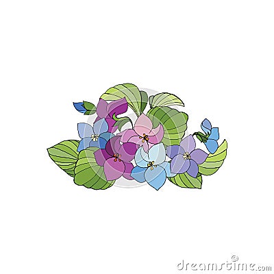 Colorful bouquet of forest violets. Vector pictures for t-shirt design Vector Illustration