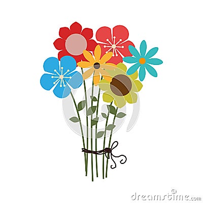 Colorful bouquet of several types of flowers Vector Illustration