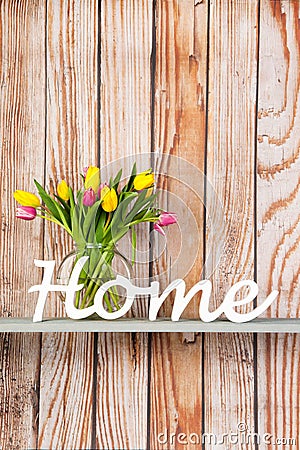 Colorful bouquet tulips at home Stock Photo