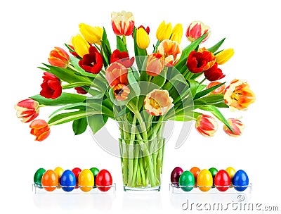 Colorful bouquet of tulips in a vase Stock Photo