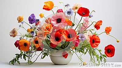 Colorful Poppy Bouquet In White Vase - 8k Resolution Florists Stock Photo