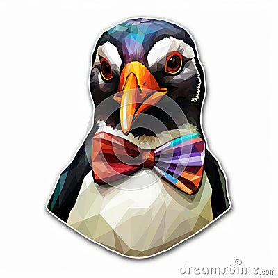 Colorful Bow Tie Penguin Digital Airbrushing Art On Shaped Canvas Stock Photo