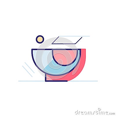 Vector of a colorful bowl with a yellow dot on top, in a flat and minimalist style Vector Illustration