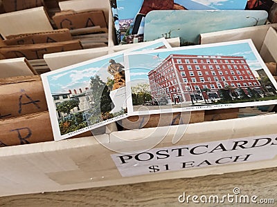 Colorful box of old postcards Editorial Stock Photo