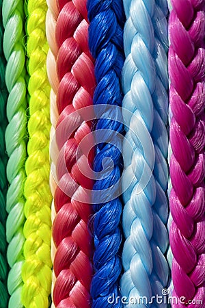 Colorful braids of synthetic hair Stock Photo