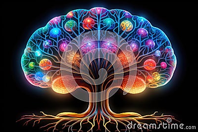 Colorful brain illustration, cognitive science, educational psychology, learning neuroscience neurogenesis, thinking brain, memory Cartoon Illustration