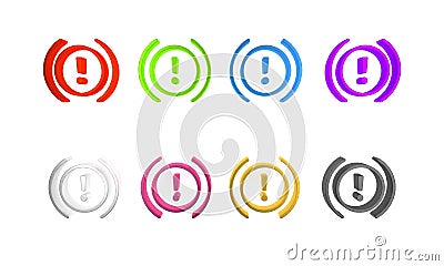 Colorful Brake system warning icon isolated on white background. Exclamation mark in the car. Dashboard attention sign Cartoon Illustration