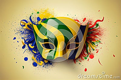 Colorful Brazil carnival festival background: the mask and confetti created with Ai generative technology Stock Photo