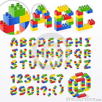Colorful brick toys font with numbers Vector Illustration