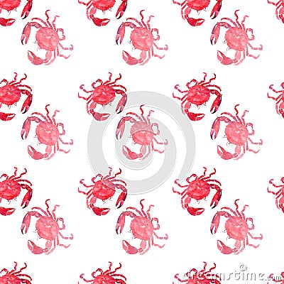 Colorful bright beautiful lovely summer sea tasty delicious pattern of red crabs watercolor hand illustration Cartoon Illustration