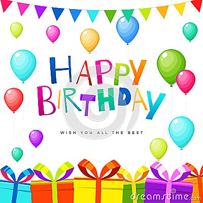 Colorful Bright Birthday Card. Isolated Vector Illustration Vector Illustration