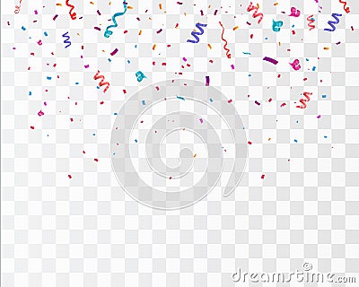 Colorful bright confetti isolated on transparent background. Festive vector illustration Vector Illustration