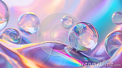 colorful bright holo glass bubbles and waves background and wallpaper Stock Photo