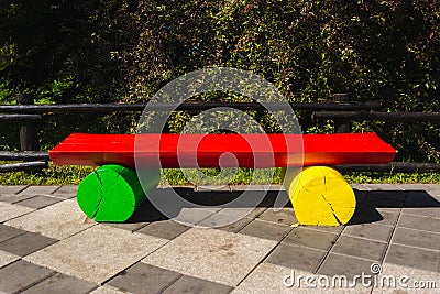 Colorful bright park bench, colorful outdoor park bench design Stock Photo