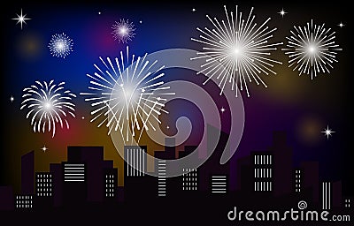 Colorful Brightly Beautiful Fireworks Night Sky City Vector Illustration Vector Illustration