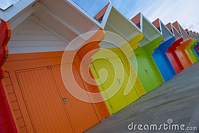 Colorful british beach huts Stock Photo