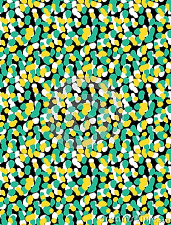 Colorful brush dots seamless pattern. Mint, Yellow, black and white Simple textured background. Hand painted abstract illustration Cartoon Illustration