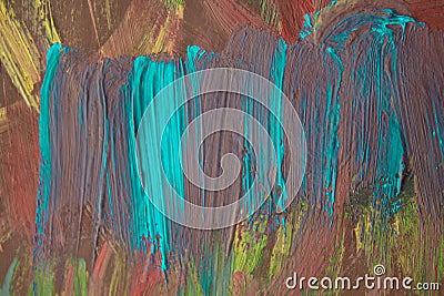 Colorful brushstrokes in acril on canvas. Abstract background blue, pink, white brown Stock Photo