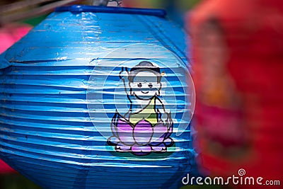 Colorful Buddha birthday lanterns at Namsangol Hanok Village in Seoul South Korea Editorial Stock Photo