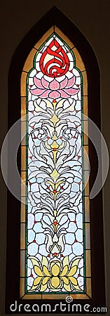 Colorful Buddha stained glass window Stock Photo