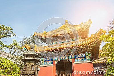 Colorful Buddhist Lama temple in beautiful morning light Stock Photo