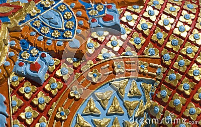 Colorful Buddhist ornament in Wat Samret temple Stock Photo