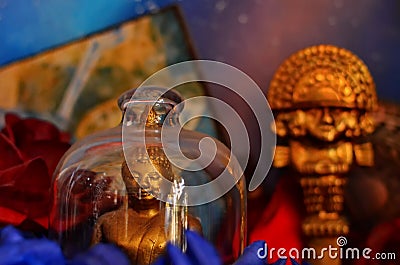 Colorful Buddhist statues Stock Photo