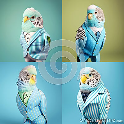 Colorful Budgie birds Stock Photo