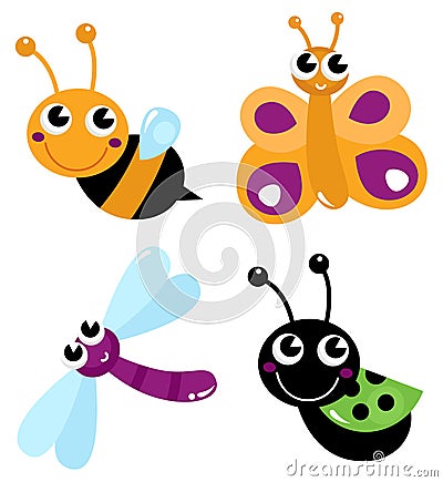 Cute little cartoon bugs Vector Illustration