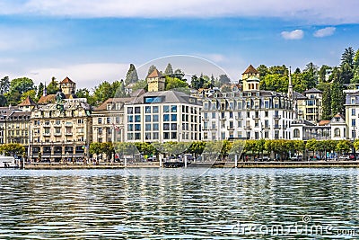 Buildings Church Lake Lucerne Switzerland Stock Photo