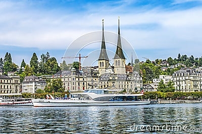 Buildings Church Modern Tourboat Lake Lucerne Switzerland Editorial Stock Photo