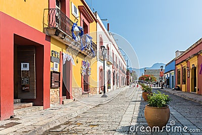 Colorful buildings on the cobblestone streets of Oaxaca, Mexico Editorial Stock Photo