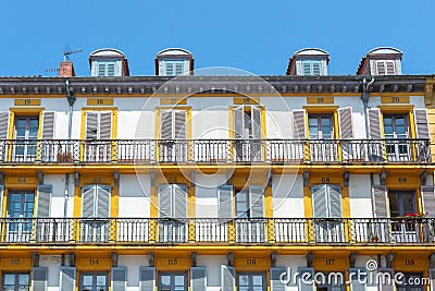 Colorful buildings of Constitution Square, Donostia-San Sebastian, Spain Stock Photo