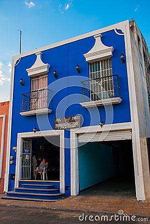Colorful buildings on Mexican street. The centre of Valladolid in Mexico Yucatan. Editorial Stock Photo