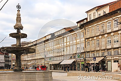 Colorful buildings in Toural Square. Guimaraes. Portugal Editorial Stock Photo