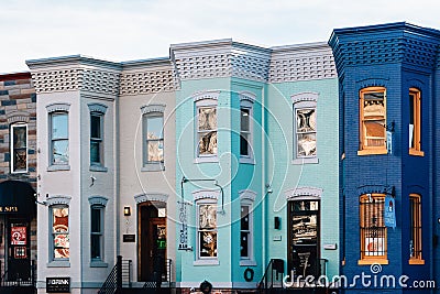 Colorful buildings on U Street, in Washington, DC Editorial Stock Photo