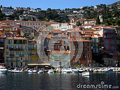 Colorful buildings on the water front in Nice, French Riviera, France Editorial Stock Photo