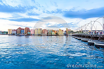 Colorful Buildings in Willemstad downtown, Curacao, Netherlands Antilles, a small Caribbean island - travel destination for Editorial Stock Photo