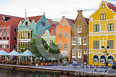 Colorful Buildings in Willemstad downtown, Curacao, Netherlands Antilles, a small Caribbean island - travel destination for Editorial Stock Photo