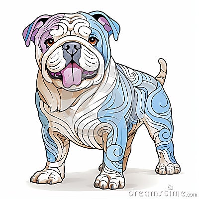 Colorful Bulldog With Distinct Markings On White Background Stock Photo
