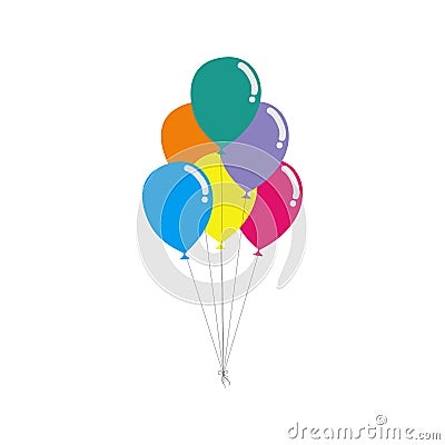 Colorful Bunch of Birthday Balloons Flying for Party and Celebrations With Space for Message Isolated in White Background. Vector Stock Photo