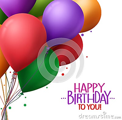 Colorful Bunch of Happy Birthday Greetings with Vector Balloons Vector Illustration