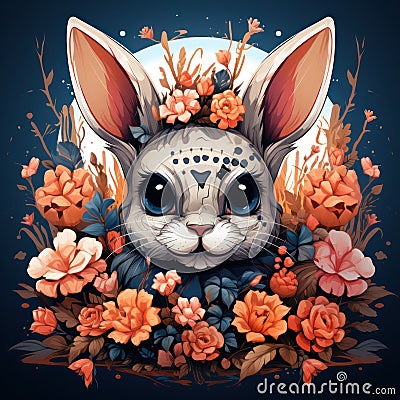 colorful bunny head with fancy pattern Day of the Dead, Dia de los muertos Stock Photo