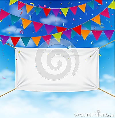 Colorful bunting flags with textile banner Vector Illustration