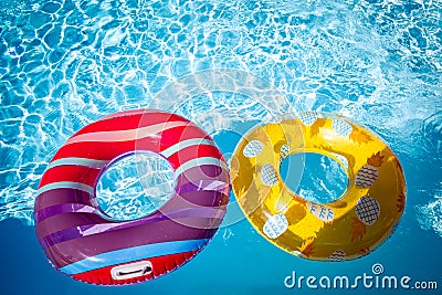 colorful buoy in a swimming pool in summer Stock Photo
