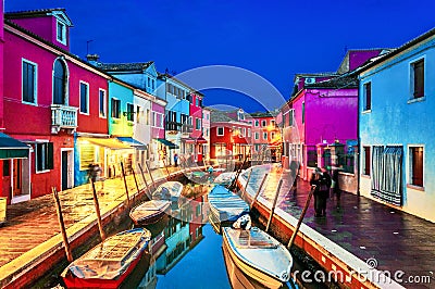 The colorful Burano Island at twilight Editorial Stock Photo